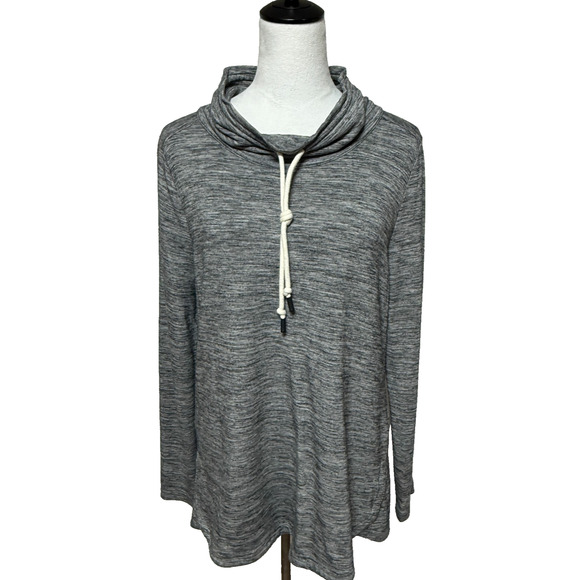 T by Talbots Sweatshirt Womens Medium Gray Cowl Neck Drawstring Pullover Stretch - Picture 1 of 9